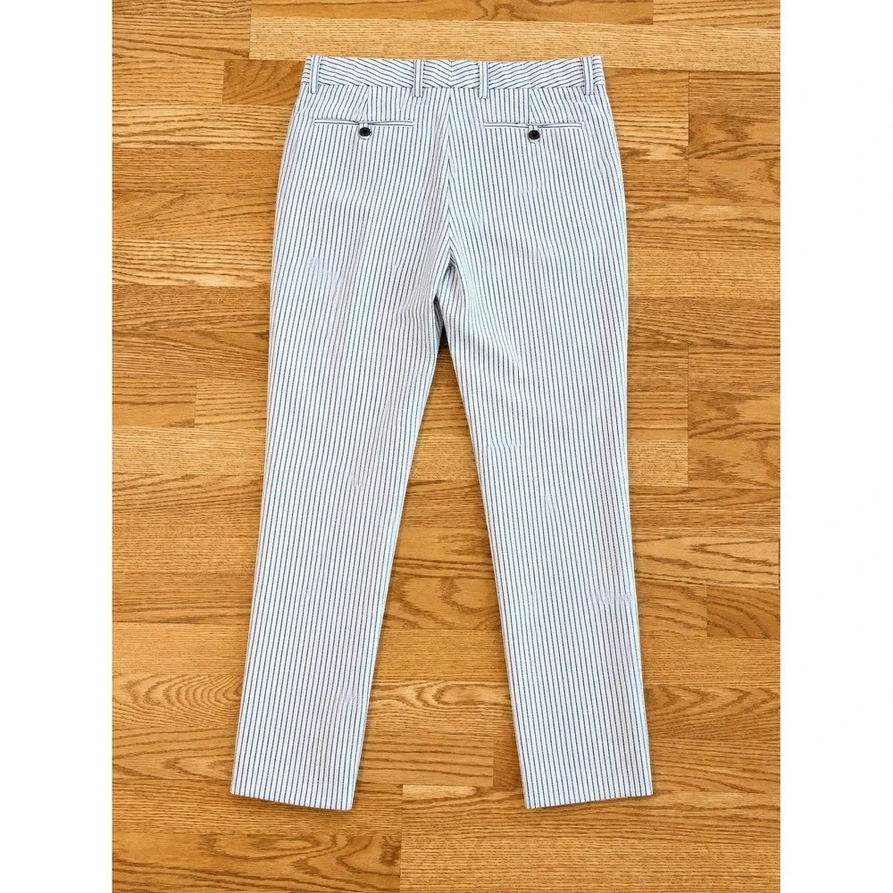 Bonobos Tailored Trousers 29x30 Ivory Navy Stripe Italian Fabric Slim Summer